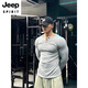JEEP SPIRIT American Henry shirt long-sleeved T-shirt men's autumn and winter tough guy fitness training showing muscle sports sweatshirt inner layering shirt light gray S (suitable) 85-100Jin Jin equals 0.5 kg