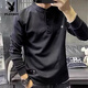 Playboy (PLAYBOY) Henry collar sweatshirt men's spring and autumn style embroidered trendy casual T-shirt long-sleeved bottoming shirt loose men's inner top black regular M