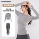 VICTORIATOURIST yoga clothing suit for women autumn and winter running sports fitness clothing Pilates training long-sleeved slim two-piece set gray L