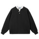 Romon sweatshirt men's 2025 spring and autumn new retro fake two-piece Henry collar versatile loose casual inner bottoming shirt long WY5503 black M size 28-29 - weight 95-110 Jin Jin is equal to 0.5 kg
