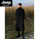JEEP SPIRIT Korean style windbreaker men's mid-length trendy loose over-the-knee British double-breasted coat autumn and winter thickened casual coat khaki gray plus cotton S 100-120Jin Jin is equal to 0.5 kg