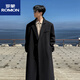 ROMON shoulder pads + belt style autumn and winter knee-length woolen coat men's mid-length thickened woolen windbreaker jacket new product black M