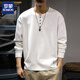 Luo Meng spring and autumn heavy cotton men's sweatshirt loose large size American fashion brand top Henry collar long-sleeved T-shirt bottoming shirt white L suitable weight 130-145Jin Jin equals 0.5 kg
