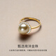 Centennial-old Nanyang gold bead ring for women, natural seawater pearl, single thick gold opening, adjustable mouth, South Sea gold bead sunflower ring 8-9mm
