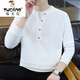 Woodpecker fake two-piece sweatshirt autumn men's Henry collar bottoming shirt 2025 spring and autumn new trendy brand loose long-sleeved T-shirt white M