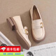 Dadong Femme Off-taille authentine en cuir mocassins féminins 2024 Spring and Automne Nouveaux chaussures singles plates britanniques épais semelles petites chaussures en cuir beige 36