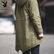Playboy (PLAYBOY) 2025 new American retro fashion fishtail mid-length windbreaker jacket hooded parka coat cotton jacket for men spring military green version looser XL