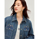INMAN retro casual floral embroidered washed denim shirt 2026 spring women's new loose long-sleeved shirt denim blue L