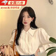 Jiangong high-end white shirt for women in spring and autumn with design niche polo collar long-sleeved shirt layered vest top white (white fabric slightly see-through) M (90-105Jin Jin equals 0.5 kg)