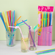 Beimuxing straws, disposable individually packaged children's food-grade plastic long straws, non-independent colorful art straws, disposable straws - 50 pieces, no Specifications