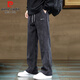 Pierre Cardin Casual Pants Men's Autumn and Winter Loose Velvet Thickened Sports Pants Corduroy Wide-Leg Guard Pants Gray 2XL