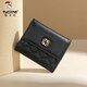 Woodpecker genuine leather wallet for women 2025 new card holder cowhide rhombus stitching small coin purse short style multiple card slots black