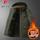 Pierre Cardin winter Northeast extra thick cotton jacket men's cold-proof cotton coat labor protection cold-resistant cotton coat men's military coat velvet thickened Khaki #8186 XL =115-130Jin Jin equals 0.5 kg