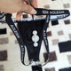 He Jiagong men's underwear, thong, double butt, exposed buttocks, hanging 3 cm beads, chrysanthemum sexy underwear with front hole and hollow for convenience, black plus 3 pieces, one size fits all, 80-135 Jin Jin is equal to 0.5 kg