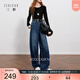 Sancai 2025 winter new one-piece velvet brushed waist jeans casual loose sickle pants trousers M