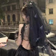 Zi Jiafu Dark Halloween Ghost Bride Veil Witch Elf Black Bow Headdress Funny Dress Up Hair Accessories Women Red Rose Black Veil