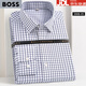 BOSS men's formal plaid shirt men's spring DP high count cotton ready-to-wear no-iron men's suit long-sleeved shirt 2008-06 45 185/112A