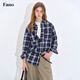 Fano studios Fan Luo Fano casual and versatile brushed yarn-dyed plaid contrasting color set four-button relaxed shirt women's top blue and white plaid ready stock L