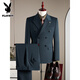 Playboy Double Breasted Wool Suit Men's Suit Business Formal High Quality Slim Plus Size Groom Wedding Suit Three Piece Black Suit+Trousers+Vest L (110-125Jin Jin equals 0.5kg)