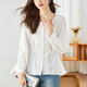French soft cotton round neck embroidered shirt women's long sleeve autumn new design niche strappy top shirt white M