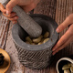 Garlic mortar old-fashioned stone Shandong old bluestone stone mortar garlic masher household garlic masher masher medicine jar old bluestone medium diameter 12*12 cm pure handmade