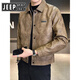 JEEP SPIRIT Jeep Amerikanische Modemarke Lederjacke Herren Herbst und Winter 2025 neuer samtverdickter Retro-trendiges Motorradleder Kaffeefarbe normal M 90-110Jin Jin entspricht 0,5 kg