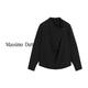 Massimo Dutti autumn and winter new product 2025 women's retro versatile smart commuting style high-end stand-up collar blouse shirt 05168968 black XS (165/84A)