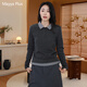 Mayya Plus Contrast Color Lapel Fake Two-Piece Velvet Sweater Women's Autumn and Winter Layer Layer Top Gray L