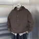 Selected vintage 350g air layer henley collar loose hooded sweatshirt for men black black S