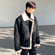 Falling cotton-padded jacket men's Korean style winter suede cotton-padded jacket trendy loose thickened fur one-piece lambswool jacket black XL