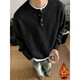 ZHUYIFAN American Retro Henley Collar Sweater Lazy Feeling Men's Right Shoulder Sweater Jacket Cleanfit Bottoming Shirt Black 5XL