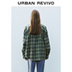 UR2025 new autumn women's American retro contrast plaid long-sleeved cardigan shirt UYY250060 green plaid S