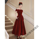 Cha Xiao'a one-shoulder engagement dress for women 2025 new toast dress bride can usually wear wedding dress back to the door banquet burgundy L