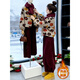 Qiao Bo Lai Hong Kong style retro suit for women in autumn and winter, new style, lazy style, short quilted jacket, loose trousers two-piece set, colorful jacket + brown-red pants M (recommended that 100Jin Jin is equal to less than 0.5kg)