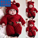 Disney (Disney) baby plus velvet thick jumpsuit winter baby girl clothes cute Minnie red New Year's outing hug New Year's greeting suit red (plus. Velvet and thickening) 36cm 66