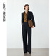 Langzi 2024 winter new style wool high-end straight wide-leg trousers, slim and elegant black suit pants, black M
