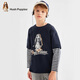 Hush Puppies Casual Style Children's Clothing Boys Autumn New Loose Comfortable Trendy Handsome Fake Two-piece Shirt Navy Blue 130 cm Slightly Thin