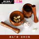 Meikejie sour jujube wood garlic pounder stone mortar old-fashioned garlic mortar household grinder press garlic paste garlic pounding bowl manual pounding small garlic pounder + garlic pounding stick
