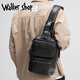 Walker Shop胸包男士【头层牛皮面料】休闲潮流单肩包青年时尚男士斜跨包 黑色 31cm*8cm*18cm