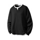 Love Noble 971 Large Size Long Sleeve T-Shirt Men's Fake Two-Piece Henley Collar Casual Loose Sweatshirt with Bottoming Shirt Autumn Black One Size 1XL (170Jin Jin is equal to 0.5kg -220Jin Jin is equal to 0.5kg)