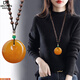 Fat Donglai Beeswax Pendant Retro Old Necklace Peace Buckle Gourd Long Sweater Chain Ethnic Fat Donglai Quality Peace Buckle Wooden Bead Chain