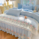 Yalu Class A milk velvet four-piece bed skirt style winter double-sided velvet thickened lace bedspread coral velvet sheet quilt cover Attachment-Baby Blue Class A maternal and infant grade/aesthetic lace design bed skirt style 1.5m four-piece quilt cover 200x230cm