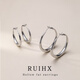 Puman Zhuji 999 sterling silver ear needle Xu Yan's same large circle plain hoop earrings wide ear stud earrings 2025 new earrings 999 silver needle fat hoop earrings 3CM low-key beauty
