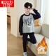 Hongdou Children's Boneless Underwear Set Boys' Autumn Clothes and Autumn Pants Plus Velvet Warm Clothes for Middle-aged Boys Autumn and Winter Basement Clothes Gray Green 23725 Model M 110C Recommended Height 95-105 Centimeters