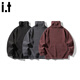 Izzue it Hong Kong trendy brand turtleneck sweatshirt men's autumn and winter American retro loose casual pullover top jacket dark gray official authentic M
