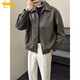 Retro brown soft leather jacket, men's light and mature style, fashionable lapel executive jacket, autumn top, coffee color 3XL (recommended 165-180Jin Jin equals 0.5kg)