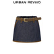 UR2025 Autumn New Women's Clothing Retro Contrast Color Belt Skirts Denim Shorts UWU850007+ Blue 26