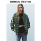 UR2025 new autumn women's American retro contrast plaid long-sleeved cardigan shirt UYY250060 green plaid S