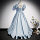 French Princess Evening Dress for Women Light Luxury Niche Satin Adult Ceremony Vocal Art Test Solo Blue XS