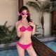 Bombshell Bikini Swimsuit Female Sexy Hot Girl Pink Big Breasts Push Up Three Points Beach Vacation Ins Style Hot Spring Bikini Two Piece Set Rose Red One Size 70-120Jin Jin is equal to 0.5 kg